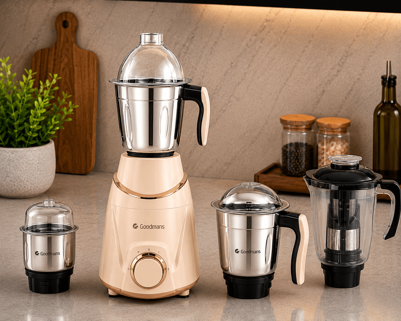 Goodmans 750W 4-Jar Mixer Grinder with Juicer Extractor (Edition 2)