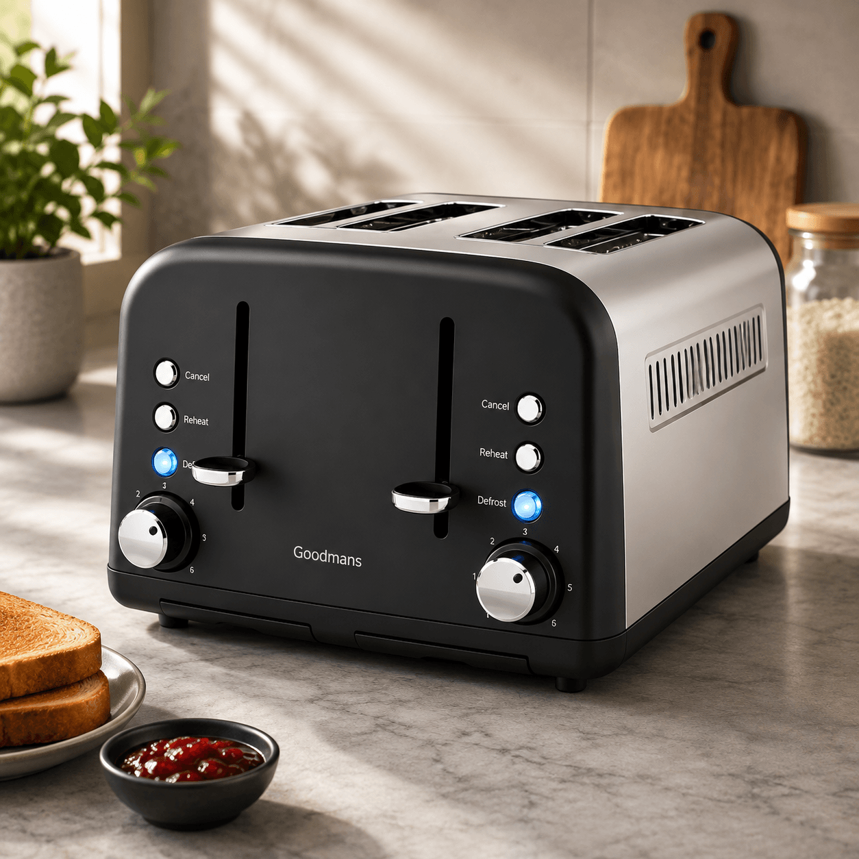 GOODMANS 4 Slice Toaster Wide - STANDARD SLOT *220-240V/50/60Hz/1400-1600W *Chromed level and s (151140B)
