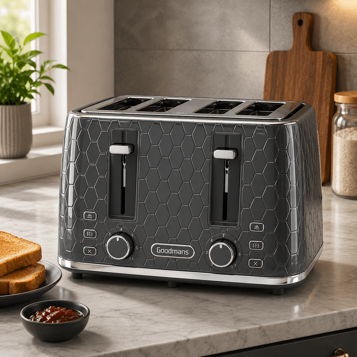 GOODMANS HEX 4 Slice Toaster (Grey / SS)